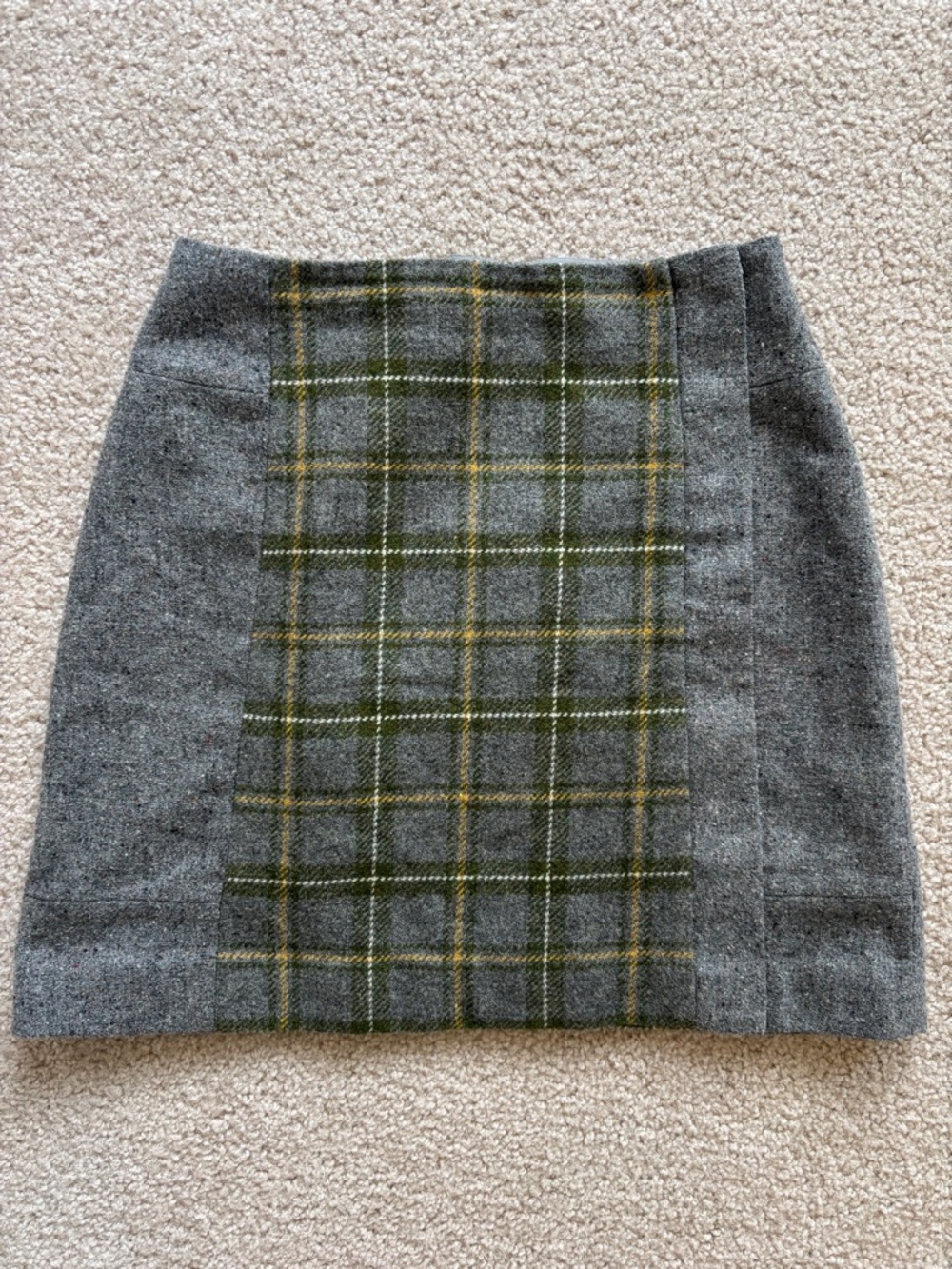 Banana Republic Gray Mini Skirt with Green & Yellow Plaid Panel